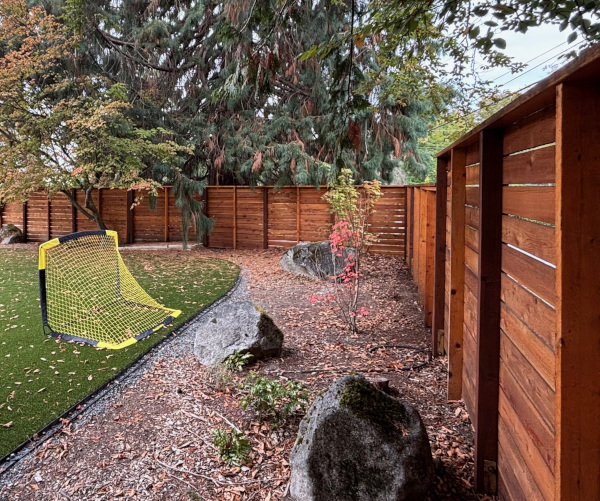 Wooden fence being stained